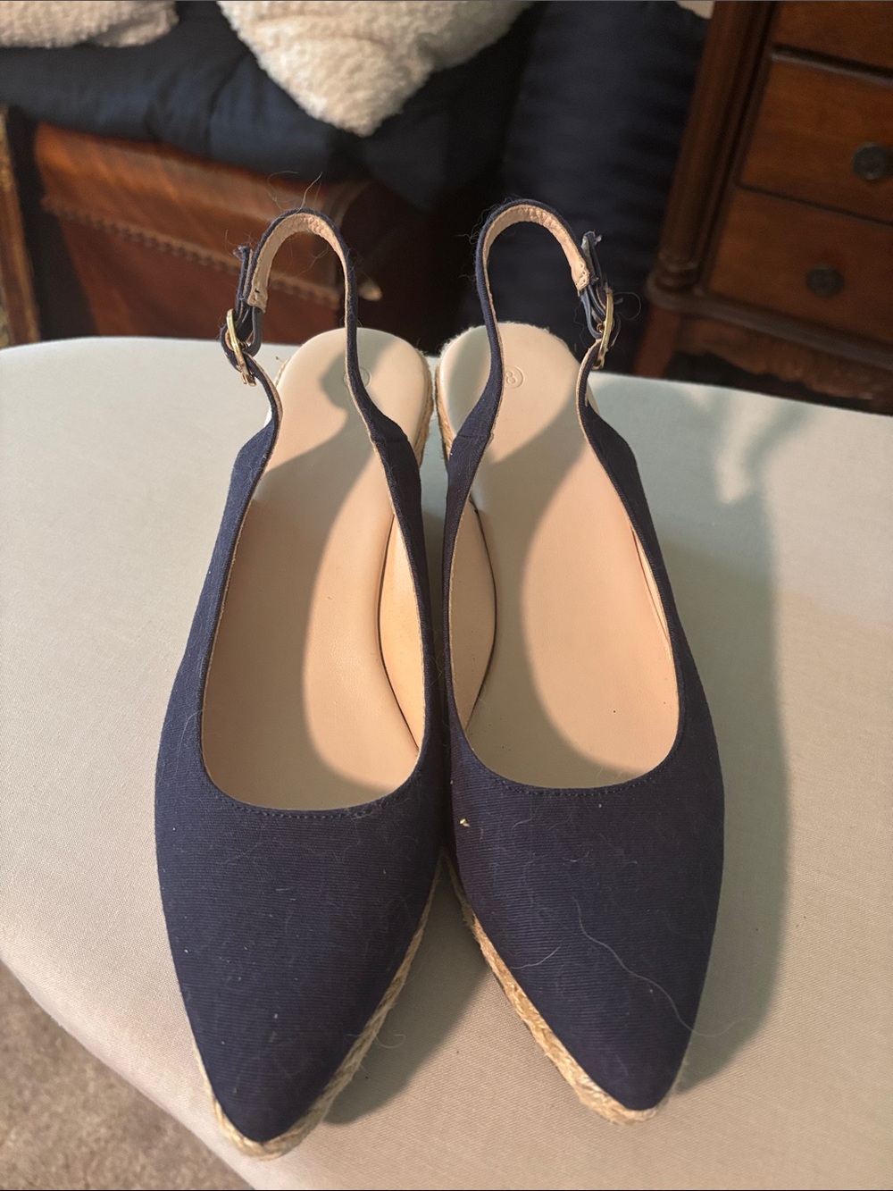 Amazon Navy Espadrille Slingback Wedges
